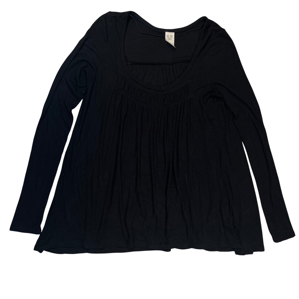 We The Free Long Sleeve Top Women's Small Black Babydoll Scoop Neck Pleated Boho